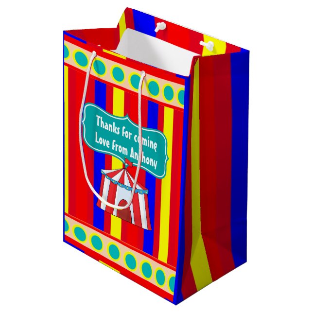 A Day at the Circus Kids Party Personalized Medium Gift Bag (Front Angled)