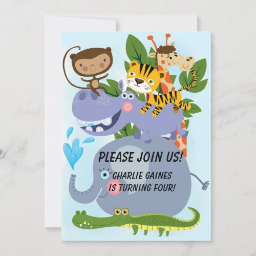 A Day at the Zoo Animals Kids Birthday Invite