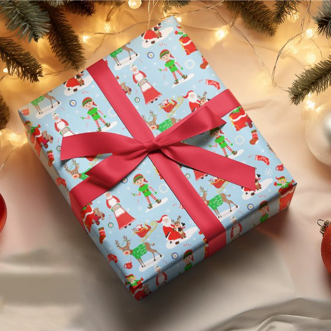 A Day In the North Pole During Christmas Wrapping Paper (Wrap up your holidays with Santa, Rudolph, and gingerbread delights.)