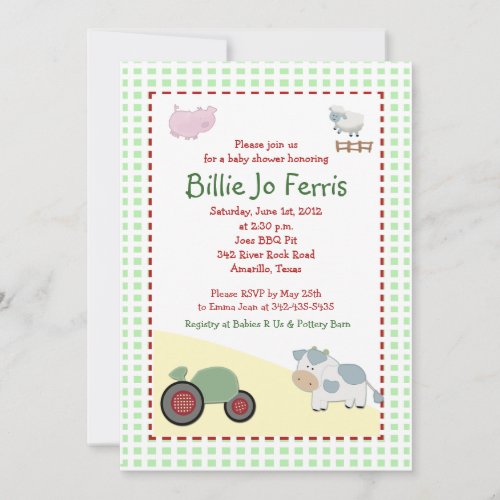 A Day on the Farm 5x7 Barnyard Baby Shower Custom Invites