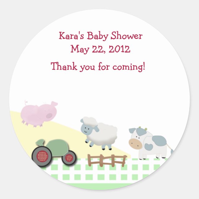 A Day on the Farm Baby Shower Favor Sticker (Front)