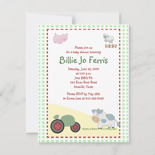 A Day on the Farm Barnyard Baby Shower 4.25 x 5.5 Custom Invitation