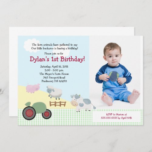 A Day on the Farm PHOTO Birthday 5x7 Invitation