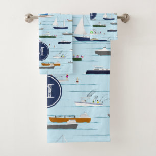 A Day On the River coastal lake boating ANY color Bath Towel Set