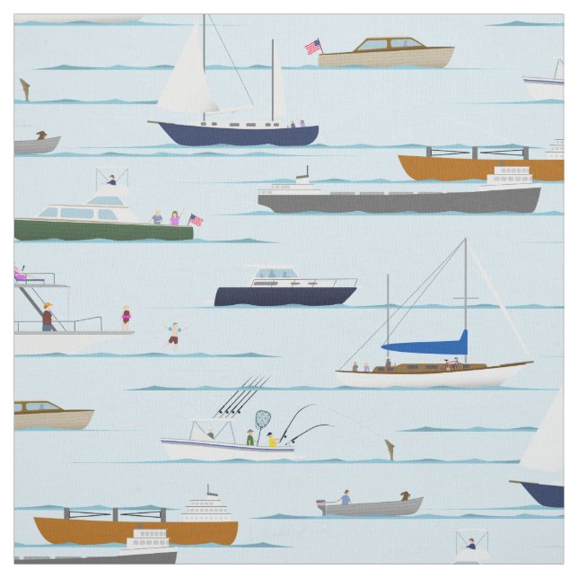 A Day On the River coastal nautical river boating Fabric (Swatch)