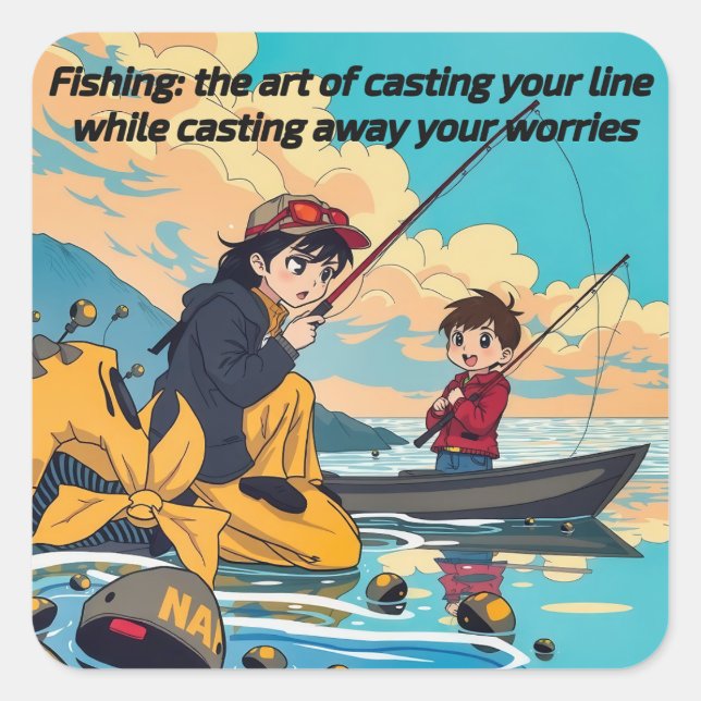 A Day on the Water: Fishing and Family Square Sticker (Front)