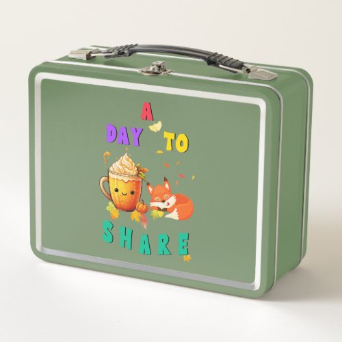 A Day To Share Ginkgo Oak Botany Fox Thanksgiving Metal Lunch Box