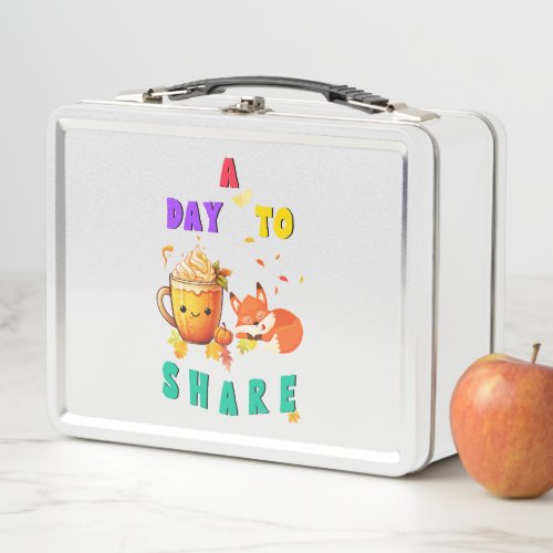 A Day To Share Ginkgo Oak Botany Fox Thanksgiving Metal Lunch Box