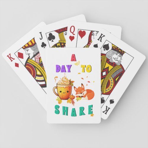 A Day To Share Ginkgo Oak Botany Fox Thanksgiving Playing Cards