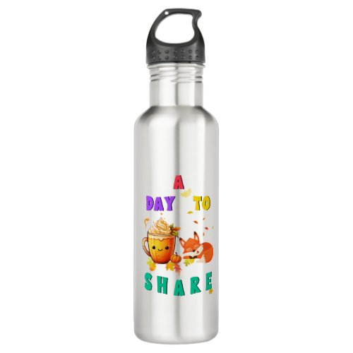 A Day To Share Ginkgo Oak Botany Fox Thanksgiving Stainless Steel Water Bottle