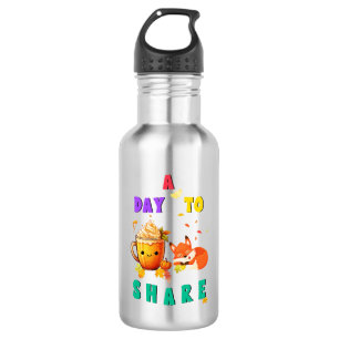 A Day To Share Ginkgo Oak Botany Fox Thanksgiving Stainless Steel Water Bottle