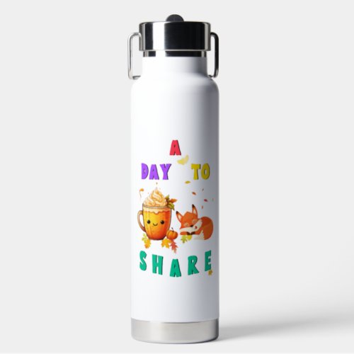 A Day To Share Ginkgo Oak Botany Fox Thanksgiving Water Bottle