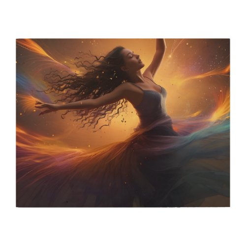 A dazzling cascade of vivid particles dances grace wood wall art