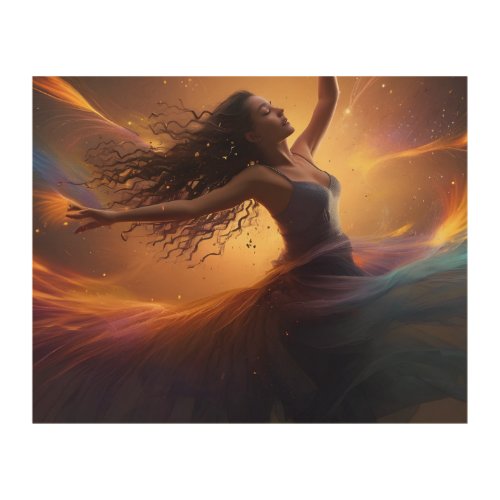 A dazzling cascade of vivid particles dances grace wood wall art