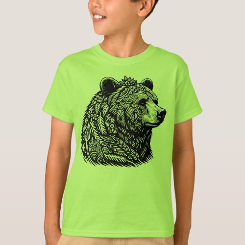 A Decorative Bear Portrait with Leafy infills T_Shirt