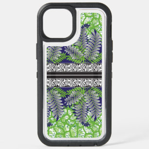 A decorative design featuring a green and purple p iPhone 15 plus case