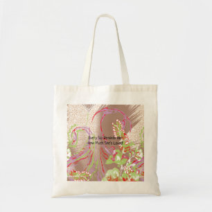 A decorative floral pattern characterized by vivid tote bag