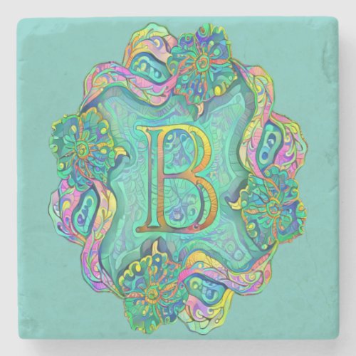 A decorative initial letter B with flowers  Stone Coaster