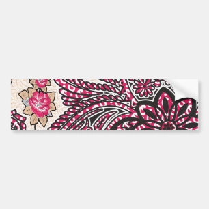 A decorative paisley design with vivid red and pin bumper sticker