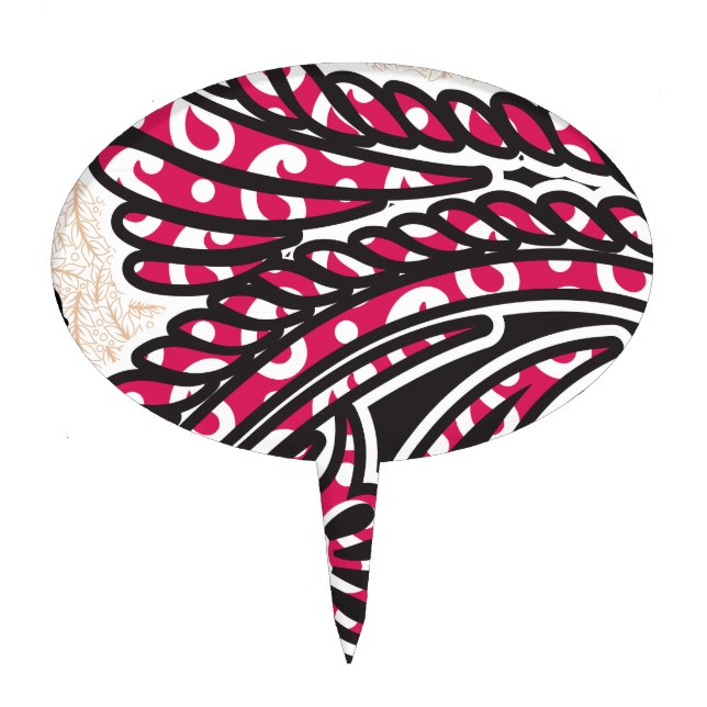 A decorative paisley design with vivid red and pin cake topper (Front)