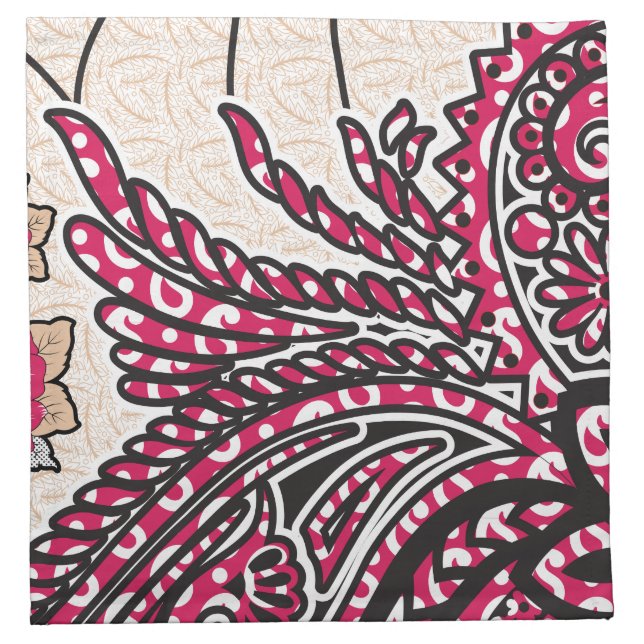 A decorative paisley design with vivid red and pin cloth napkin (Front)