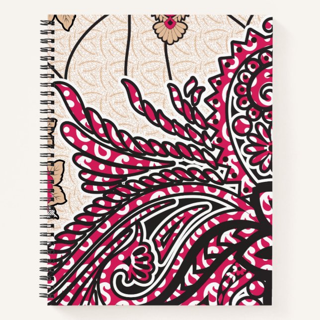 A decorative paisley design with vivid red and pin notebook (Front)
