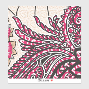 A decorative paisley design with vivid red and pin sticker