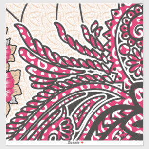 A decorative paisley design with vivid red and pin sticker