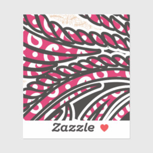 A decorative paisley design with vivid red and pin sticker