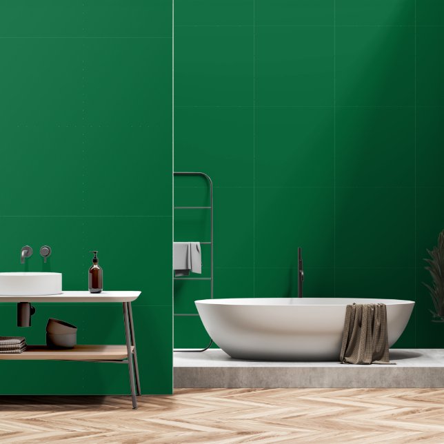 A deep green background contrasted by a crisp whit wallpaper  (Bathroom)