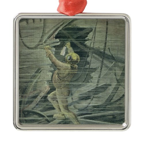 A Deep Sea Diver Looking at the Wrecks Metal Ornament