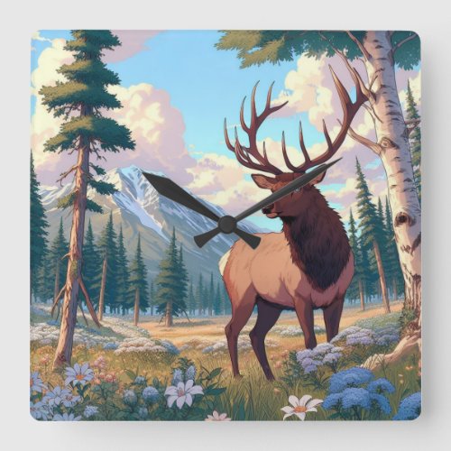 A deer amidst nature square wall clock