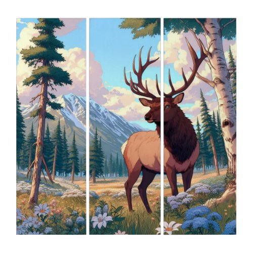 A deer amidst nature triptych