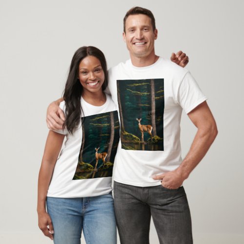 A deer among the trees forest lack T_shirt