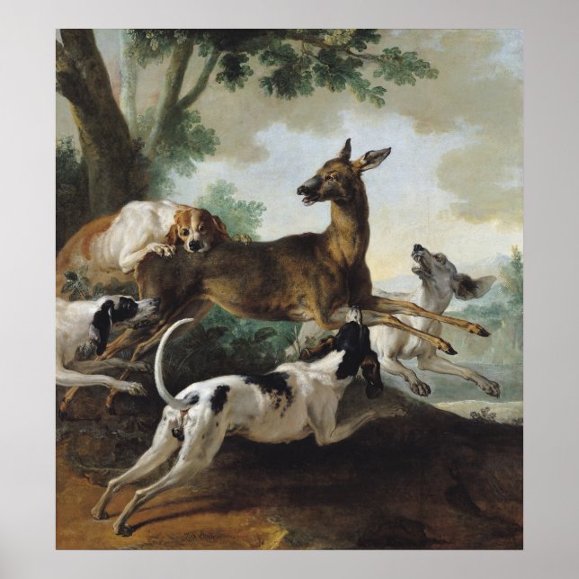 A Deer Chased by Dogs, 1725 Poster (Front)