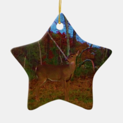 A Deer Gold Red Green and Blue Ceramic Ornament