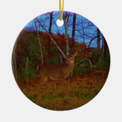 A Deer Gold Red Green and Blue Ceramic Ornament