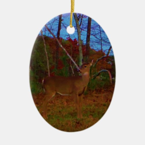 A Deer Gold Red Green and Blue Ceramic Ornament