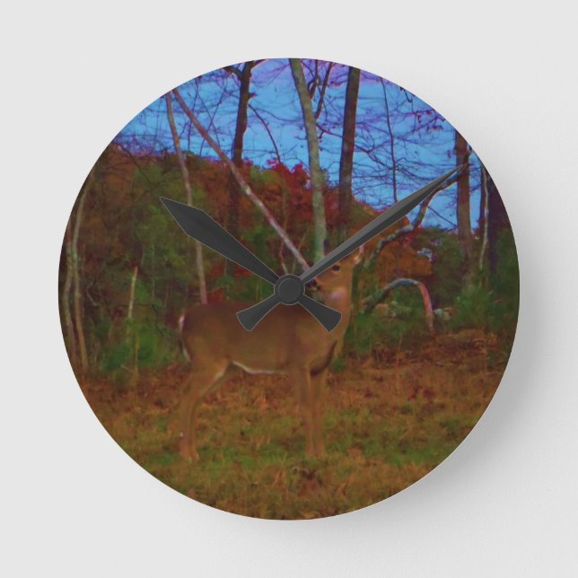 A Deer: Gold Red Green and Blue Round Clock (Front)