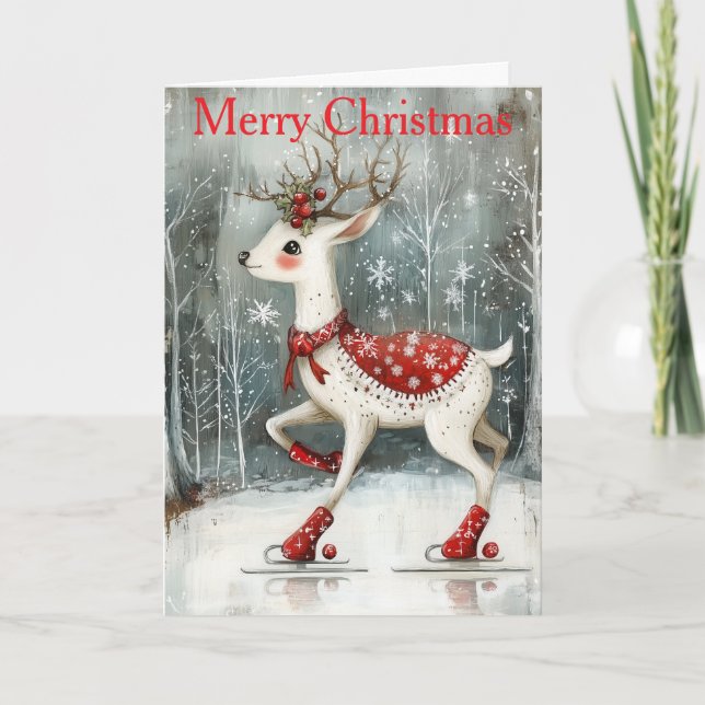 A Deer Ice Skating Holiday Card (Front)