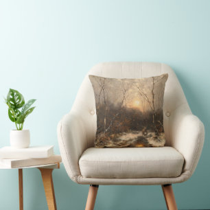 A Deer in a Forest by Moonlight – Désiré Thomassin Throw Pillow