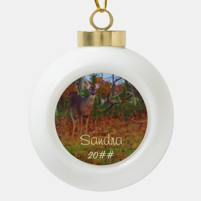 A Deer Personalize with name Ceramic Ball Christmas Ornament (Front)
