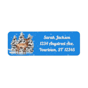 A Deer Snow and Trees on Blue Label