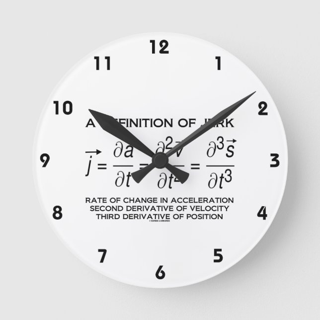 A Definition Of Jerk Physics Equation Humor Round Clock (Front)