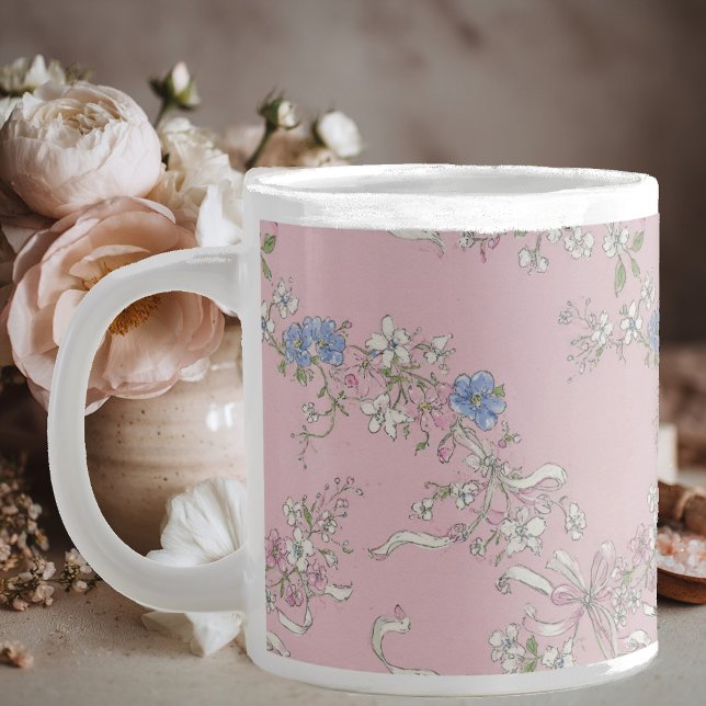 a delicate bouquet of wildflowers on a pink backgr giant coffee mug (Creator Uploaded)