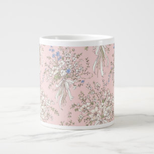a delicate bouquet of wildflowers on a pink backgr giant coffee mug