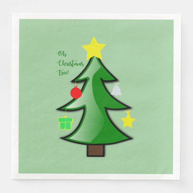 A Delightful Decorated Christmas Tree on a Paper Dinner Napkins (Front)