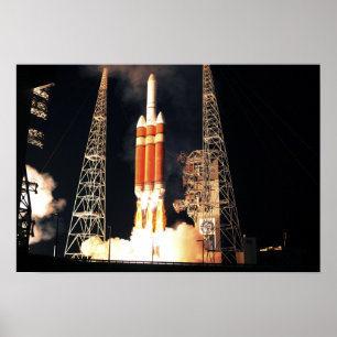 A Delta IV Heavy rocket lifts off Poster