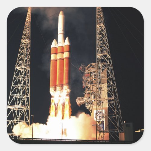 A Delta IV Heavy rocket lifts off Square Sticker