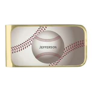 A Design of a Base Ball Personal Gold Finish Money Clip